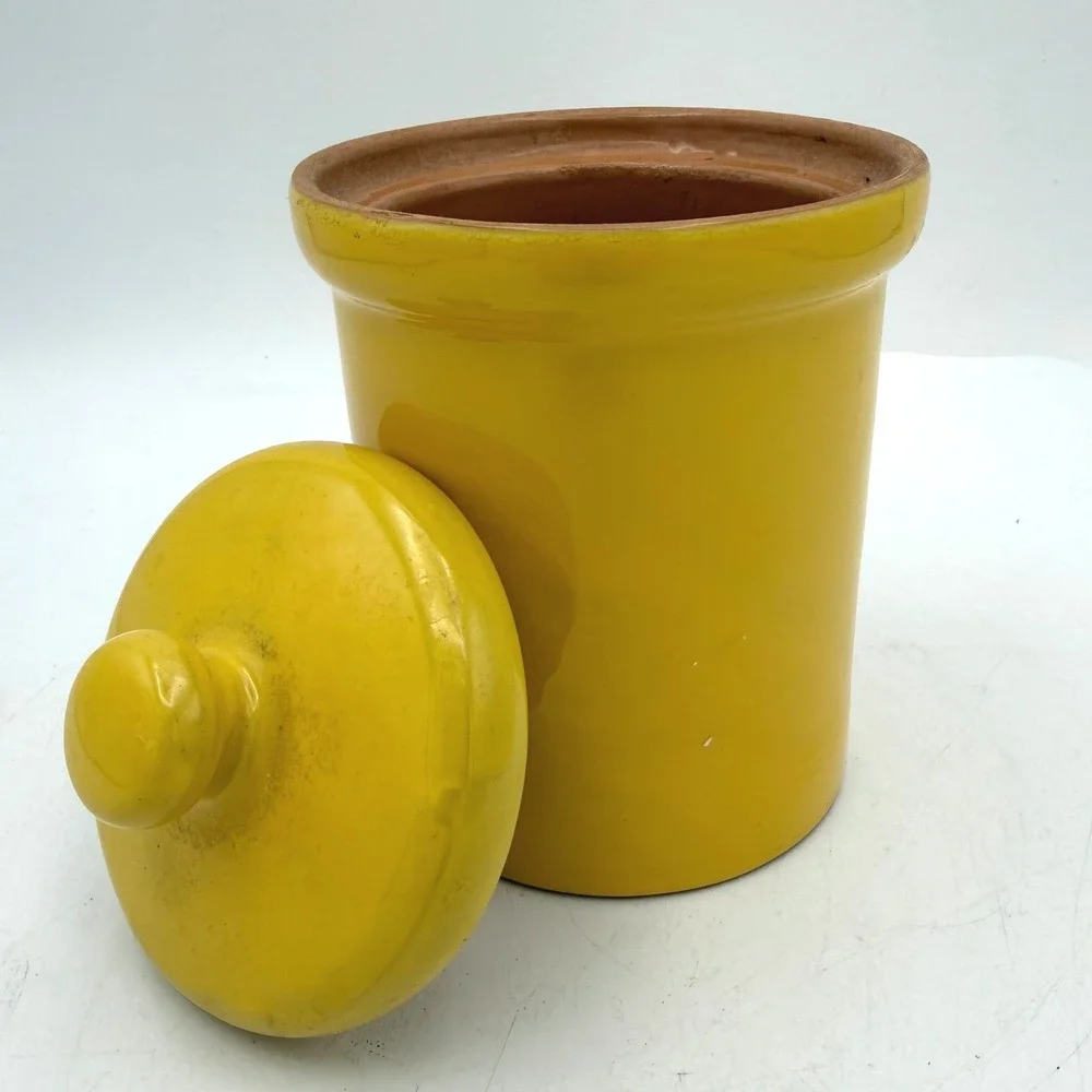 Vintage MCM Ceramic Canister 2pc  5.5in Yellow Made in Italy Terracotta Jar
